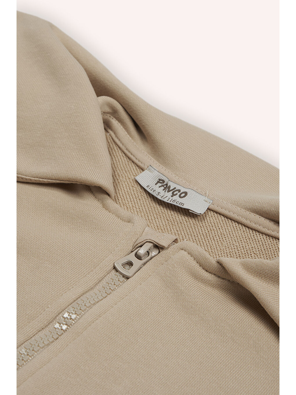 Kız Çocuk Geniş Yaka Detaylı Fermuarlı Bej Sweatshirt-3