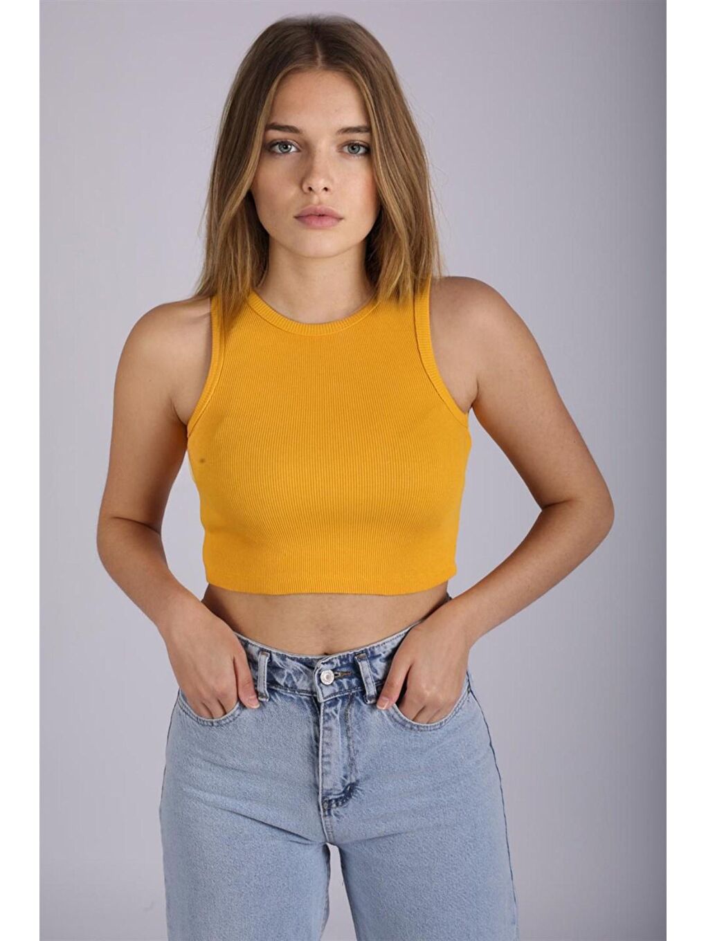 Madmext Sarı Crop Top MG1113