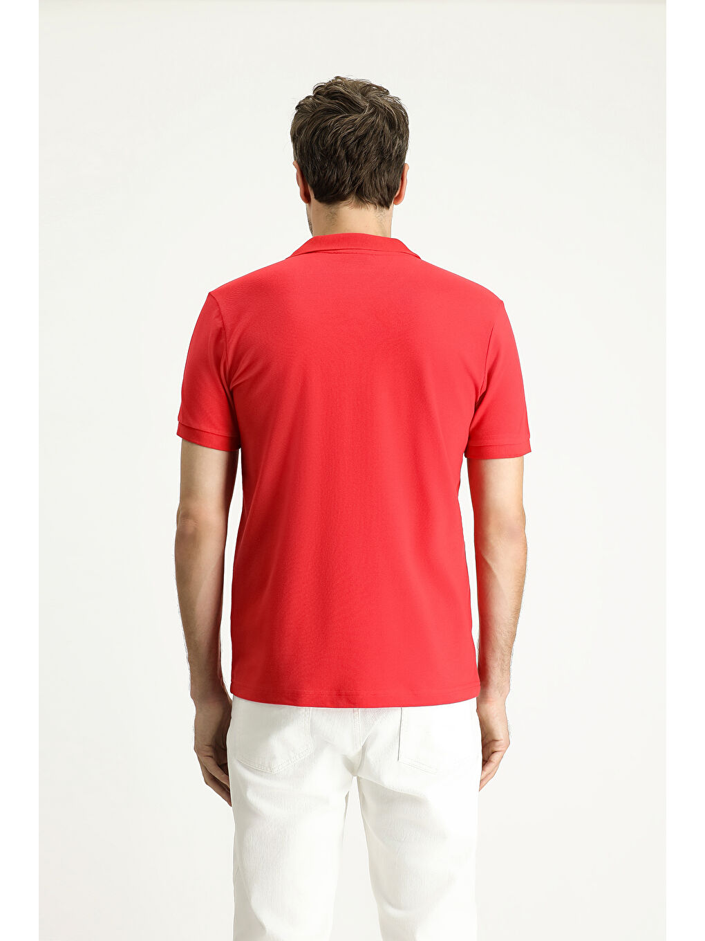 Kırmızı Slim Fit Dar Kesim Nakışlı Pamuk Polo Yaka %100 Pamuk Tişört-3