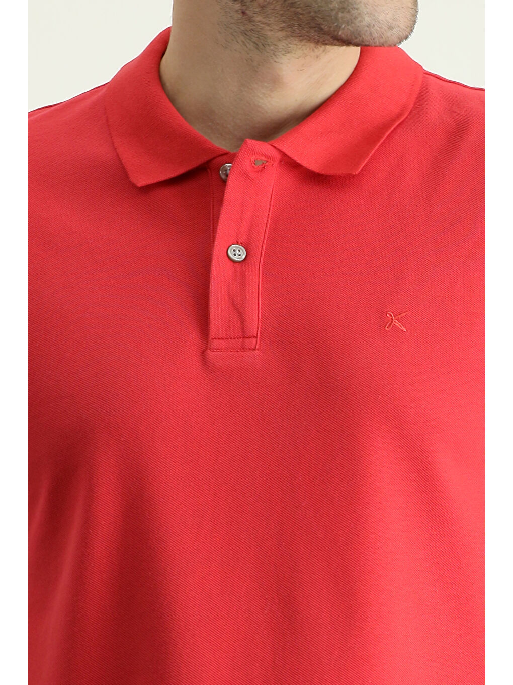 Kırmızı Slim Fit Dar Kesim Nakışlı Pamuk Polo Yaka %100 Pamuk Tişört-4