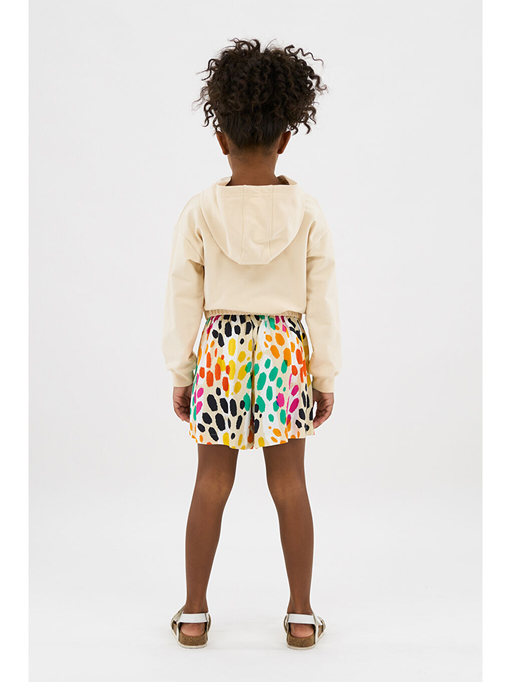 Kız Çocuk Baskı Detaylı Kapüşonlu Bej Sweatshirt-1