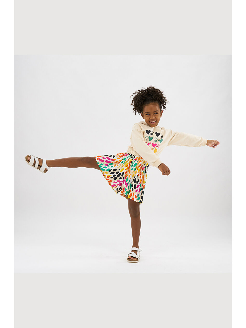 Kız Çocuk Baskı Detaylı Kapüşonlu Bej Sweatshirt-2