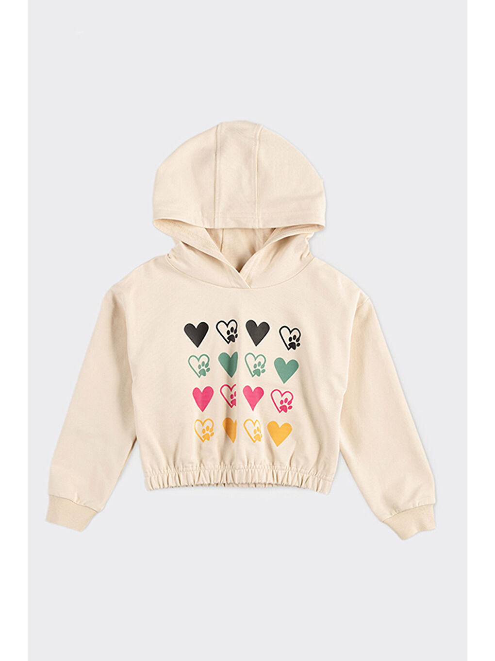 Kız Çocuk Baskı Detaylı Kapüşonlu Bej Sweatshirt-3