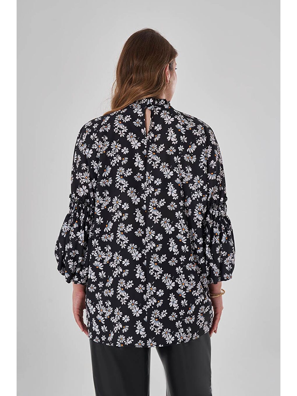 Karışık Desenli Kolu Büzgülü Tunik-4