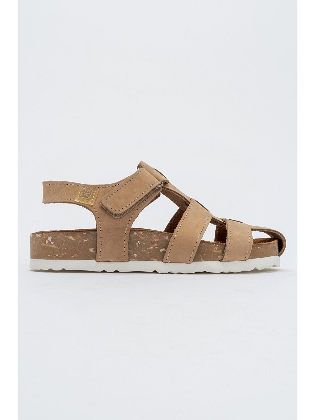 Unisex Çocuk Bej Hakiki Deri Mantar Tabanlı Günlük Çocuk Sandalet-3
