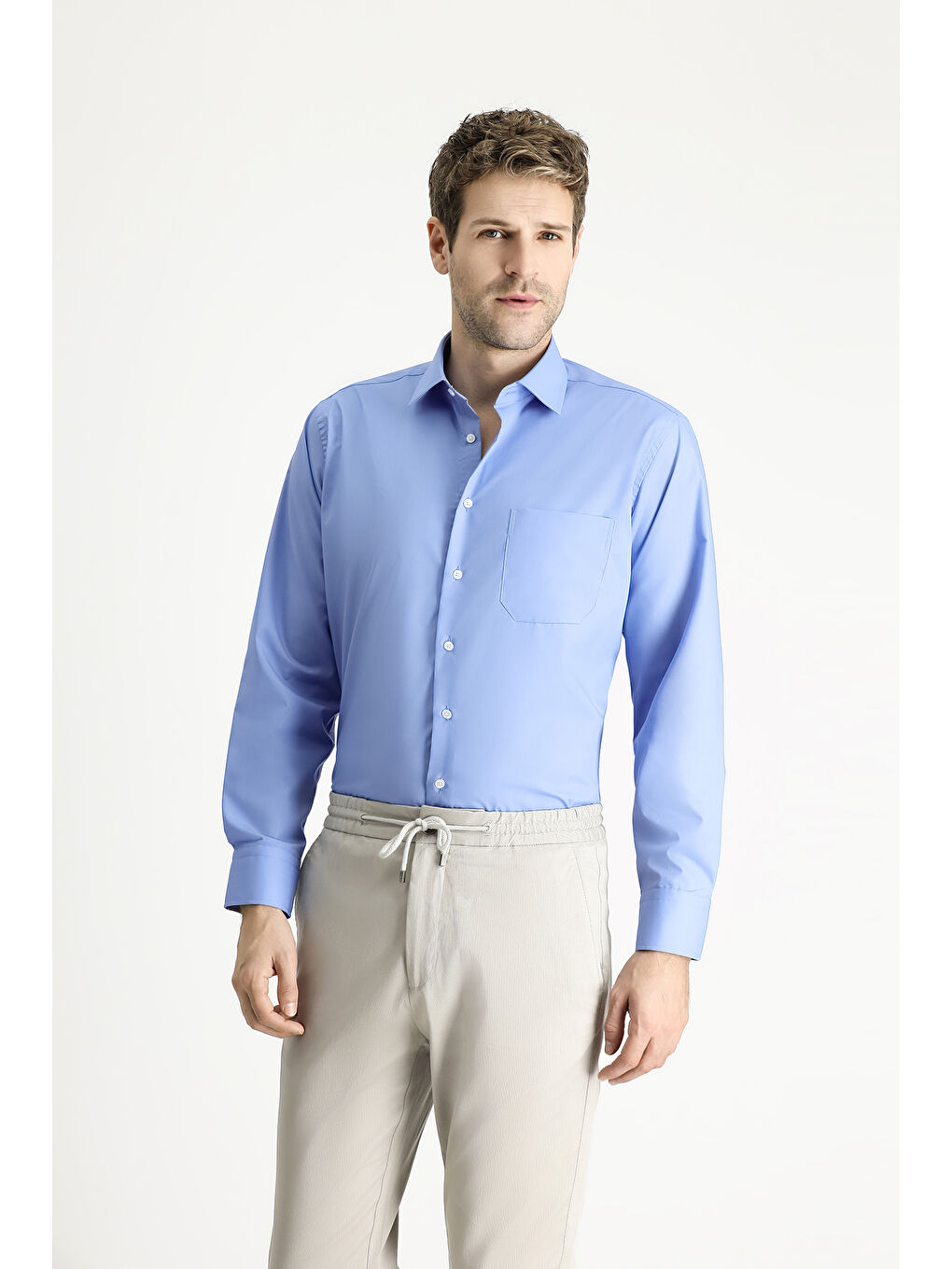 Mavi Uzun Kol Regular Fit Non Iron Ütü Gerektirmeyen Pamuklu Büyük Beden Gömlek-2