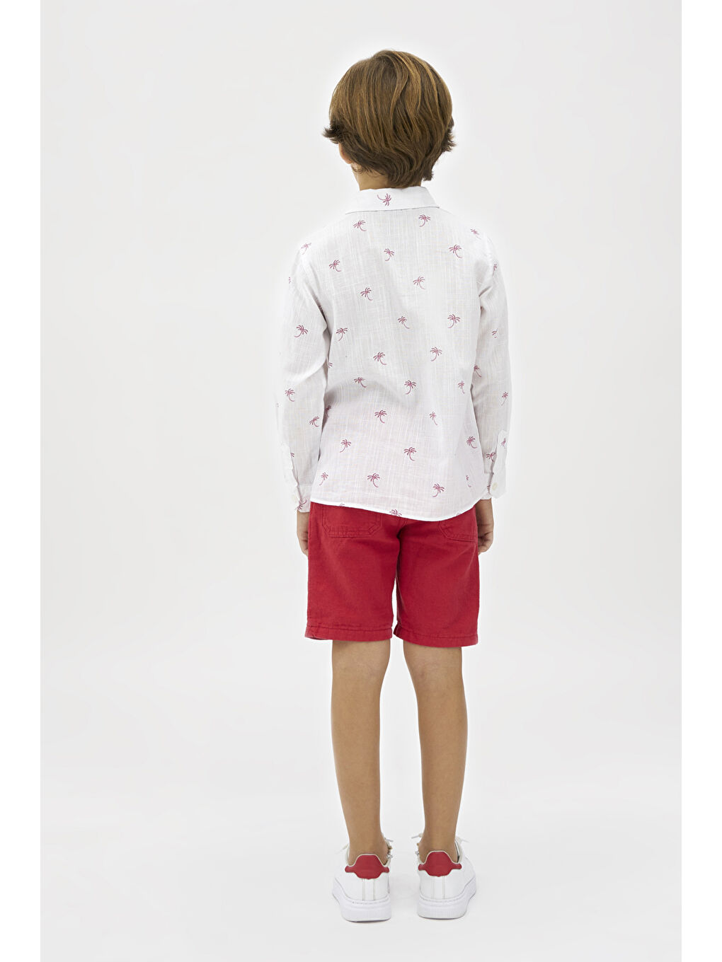 Erkek Çocuk Palmiye Desenli Beyaz Gömlek-1