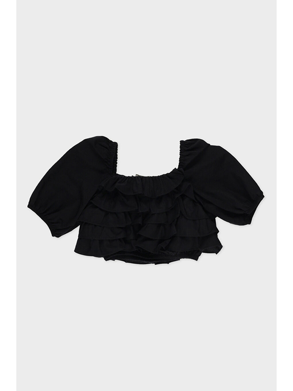 Kız Çocuk Fırfırlı Poplin Siyah Bluz-4