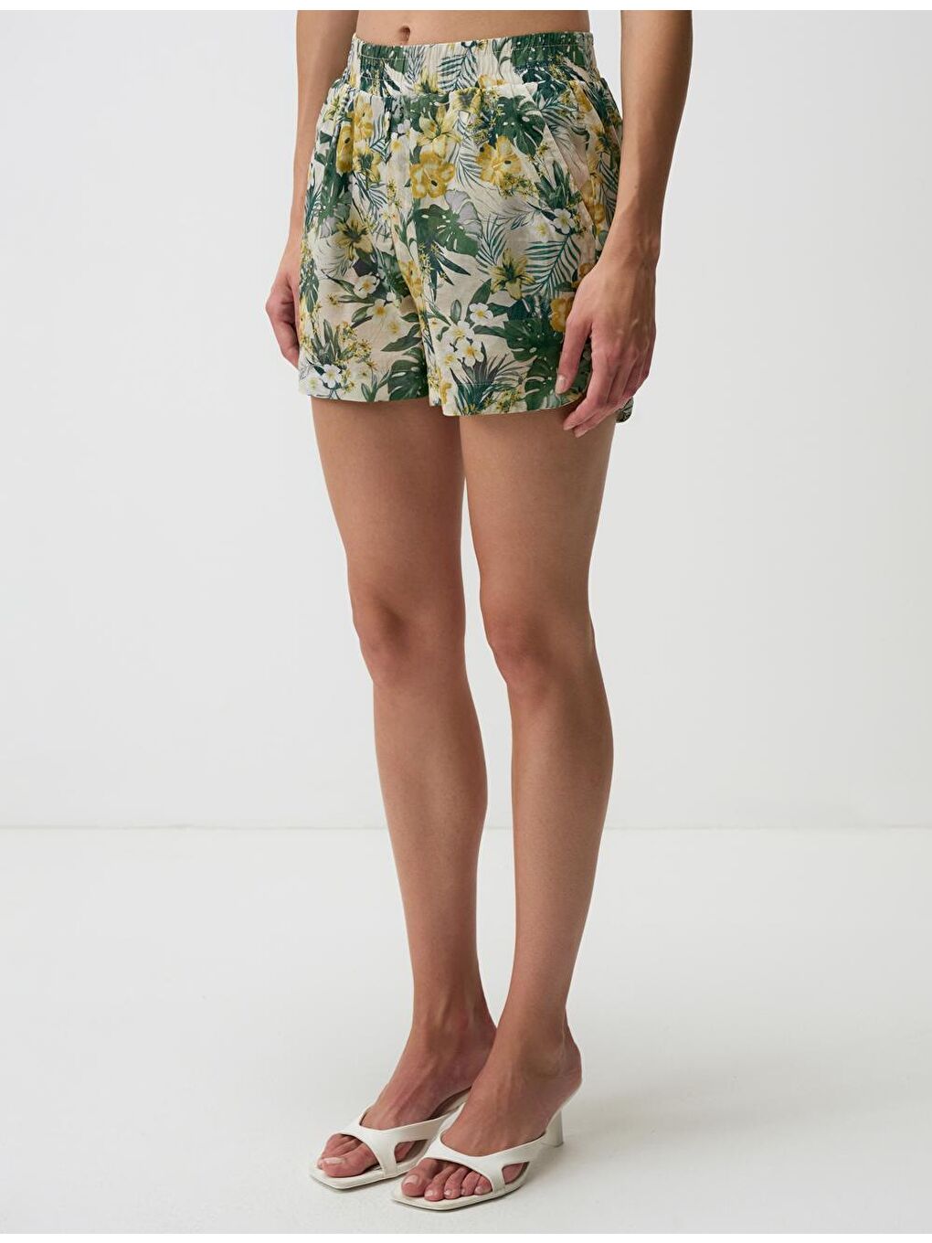 Yeşil Kısa Kollu Çiçekli Pamuklu Gömlek-4