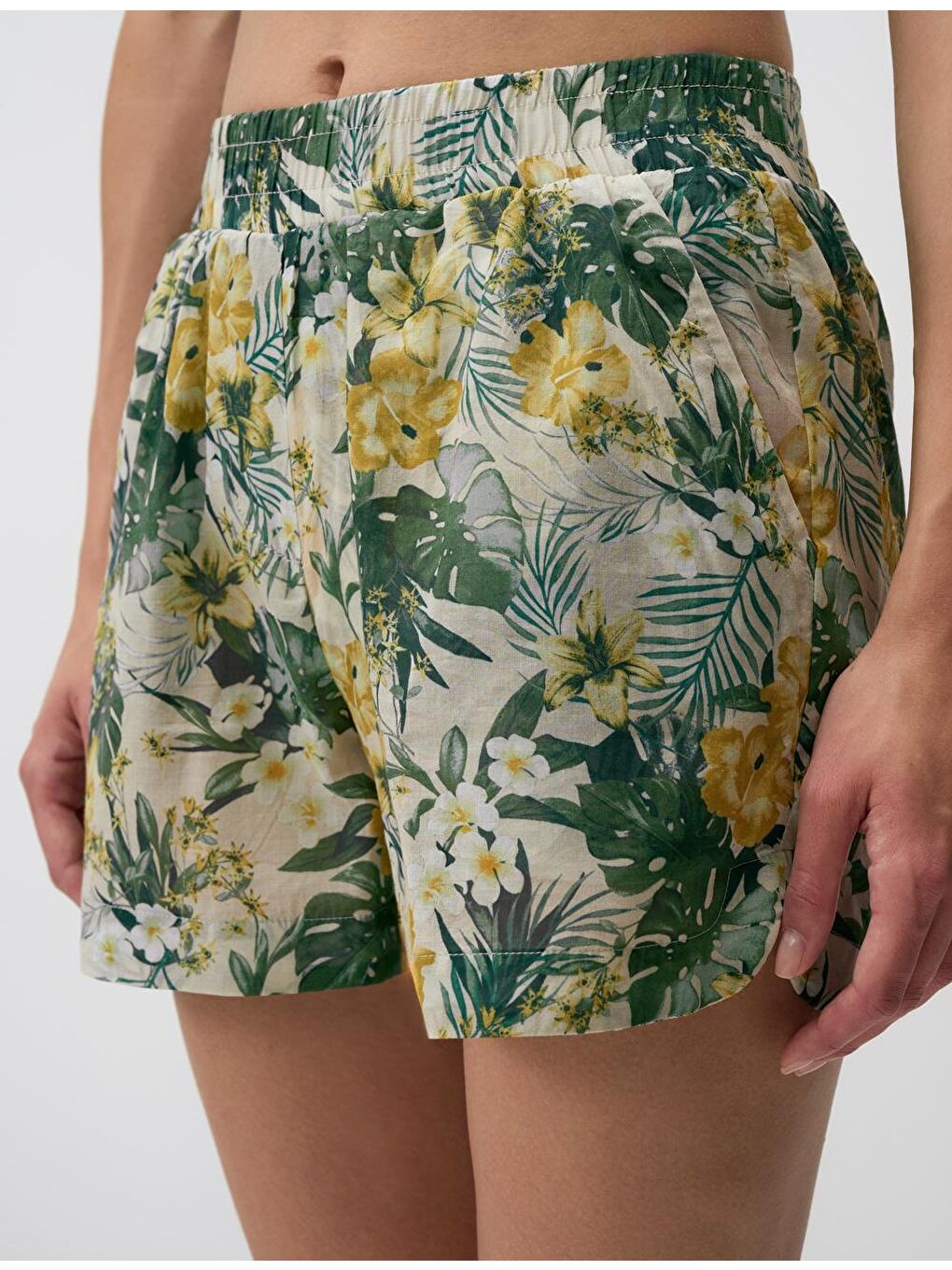 Yeşil Kısa Kollu Çiçekli Pamuklu Gömlek-5