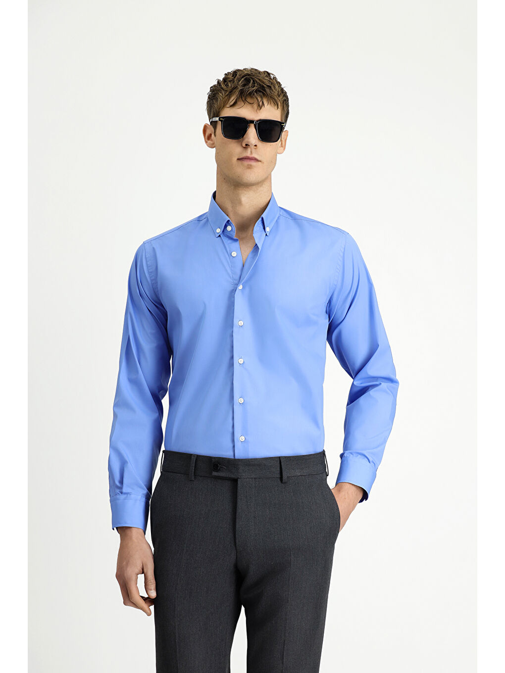 Mavi Uzun Kol Regular Fit Non Iron Ütü Gerektirmeyen Pamuklu Düğmeli Yaka Büyük Beden Gömlek-2