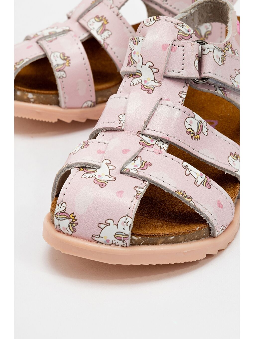 Pembe Unisex Çocuk Pudra Hakiki Deri Mantar Tabanlı Günlük Çocuk Sandalet-1