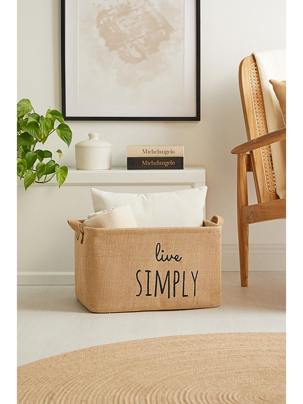 Ocean Home Textile Bej Live Simply Jüt Sepet 42 x 31 x 25 cm