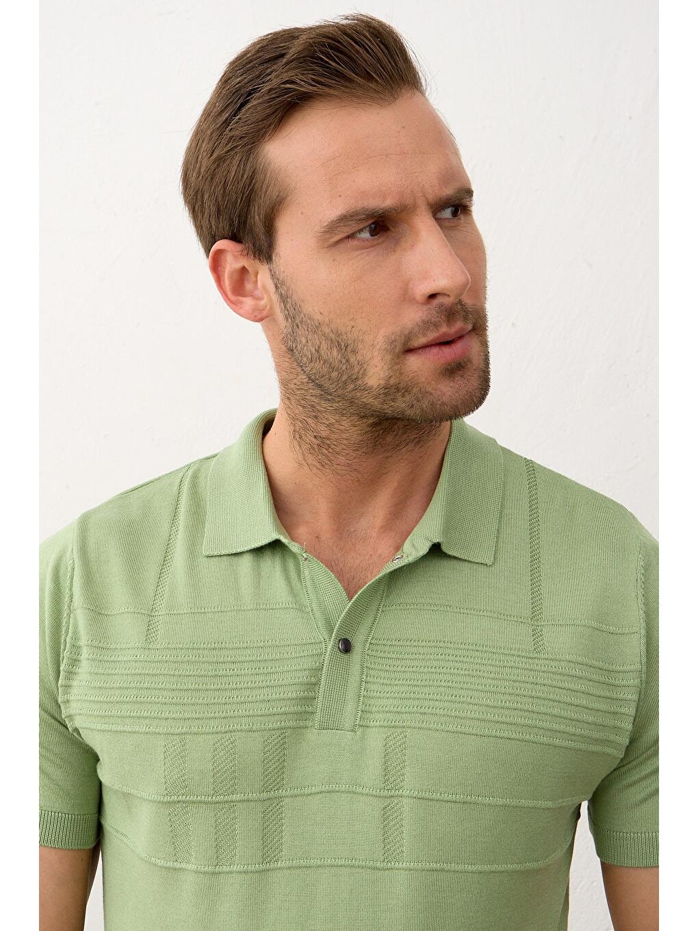 Danger Yeşil Erkek Çizgi Desenli Slim-Fit Kalıp Yazlık Triko Tişört - 5