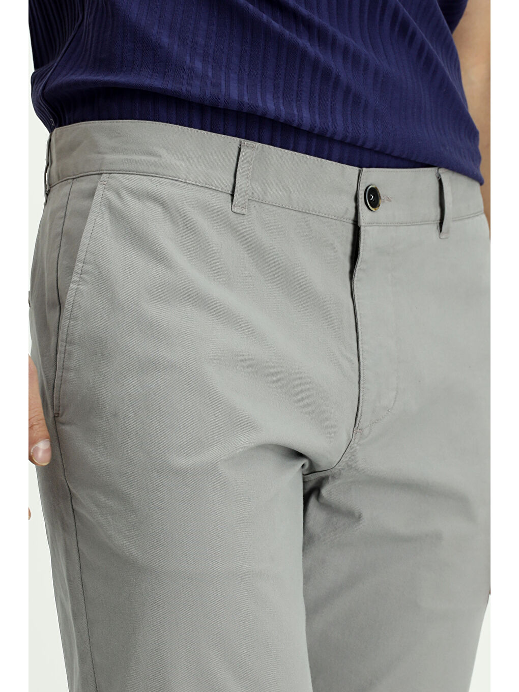 Gri Relaxed Fit Rahat Kesim Elastanlı Kanvas / Chino Pantolon-3