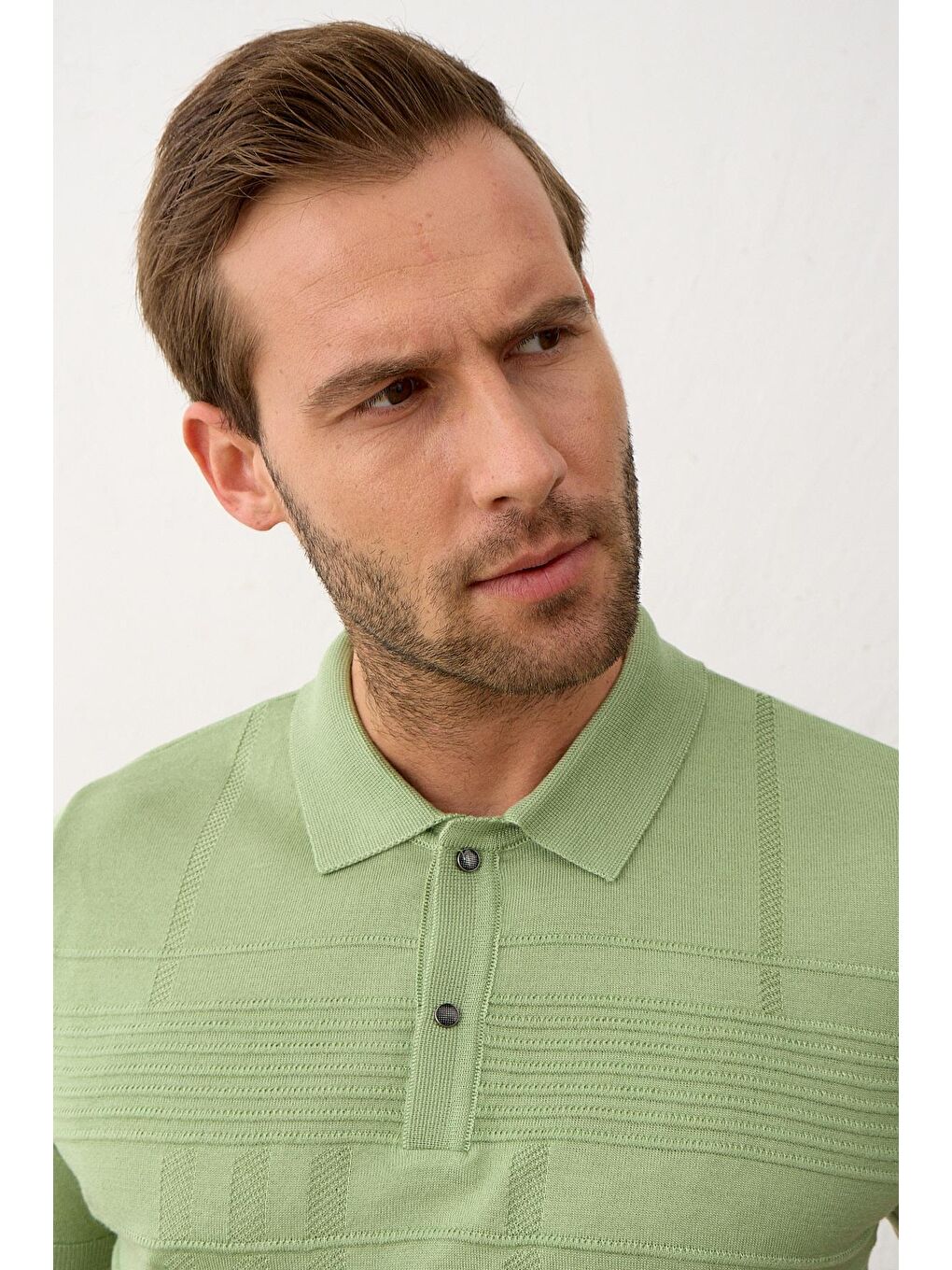 Danger Yeşil Erkek Çizgi Desenli Slim-Fit Kalıp Yazlık Triko Tişört - 6