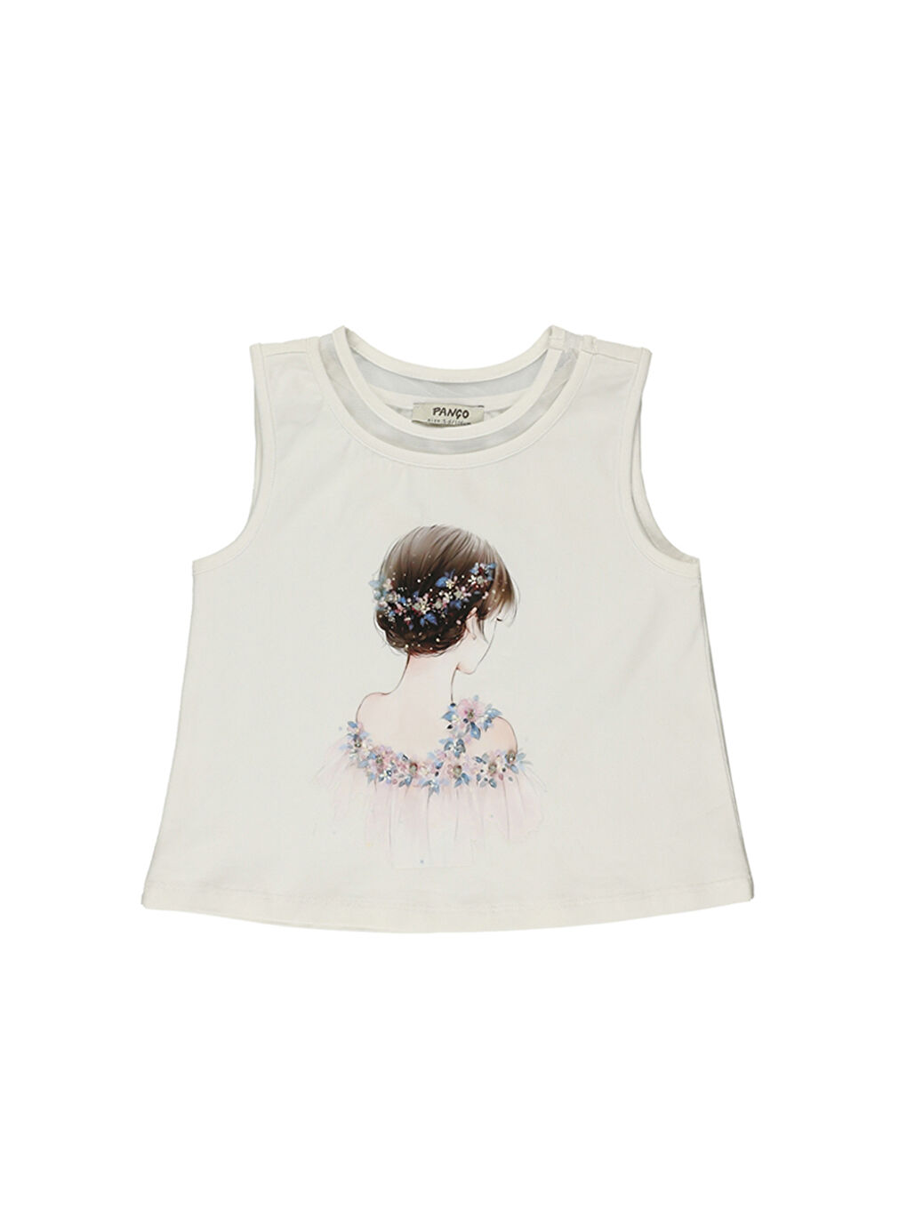 Kız Çocuk Baskı Detaylı Ekru Atlet