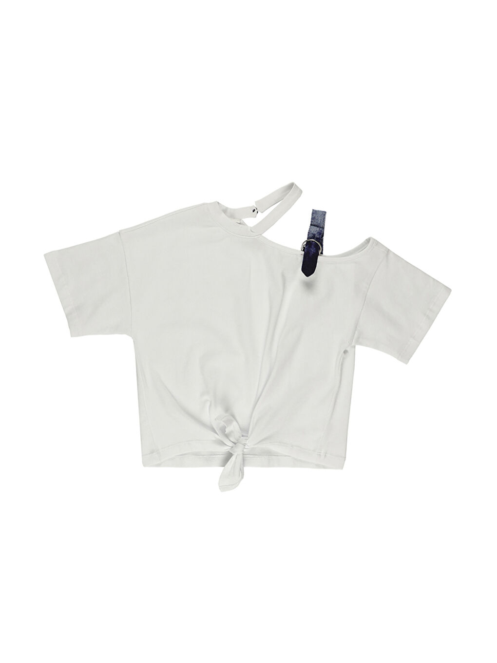 Beyaz Kız Çocuk Bant Detaylı Tişört
