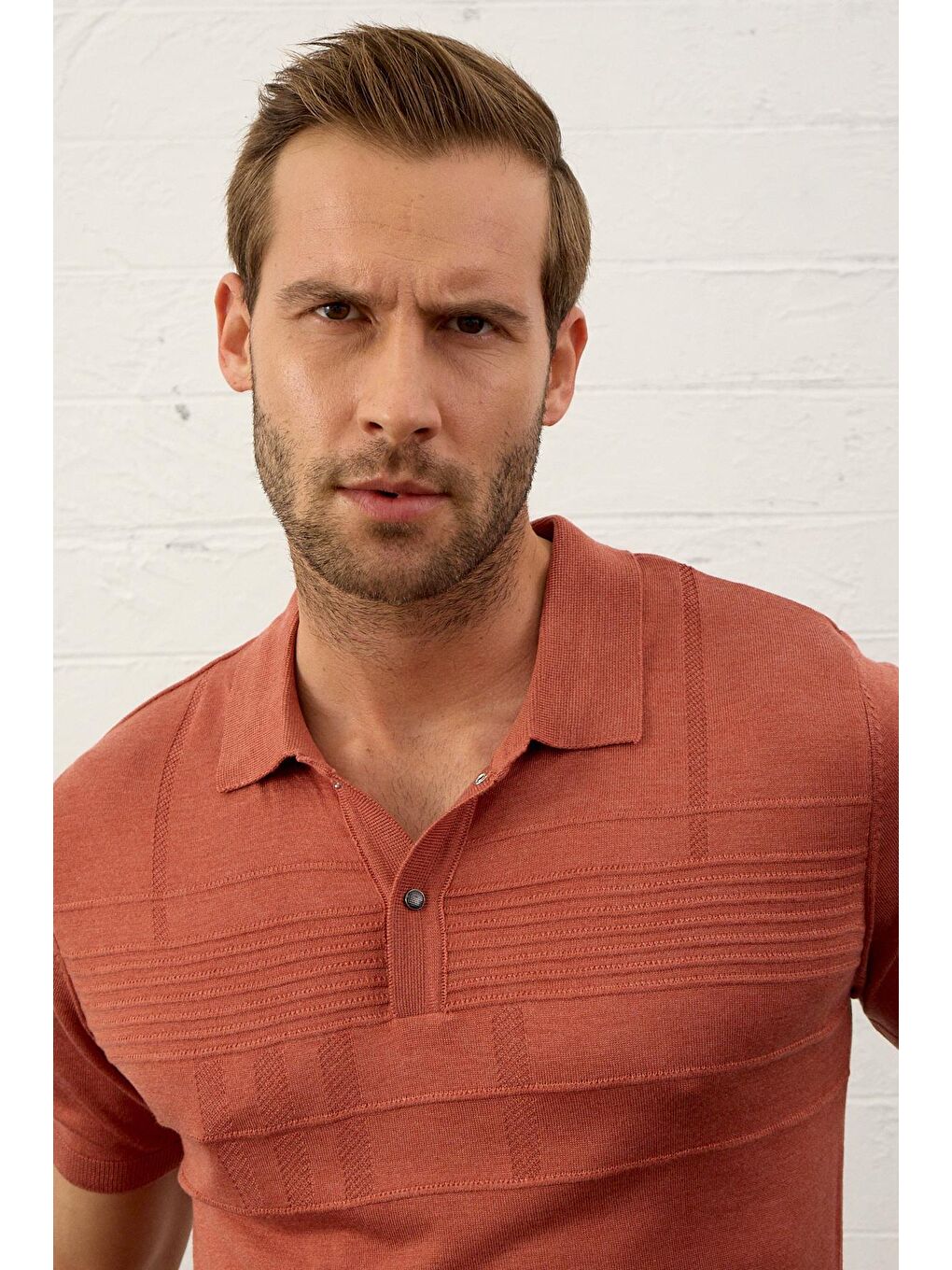 Kahverengi Erkek Çizgi Desenli Slim-Fit Yazlık Triko Tişört Tarçın-5