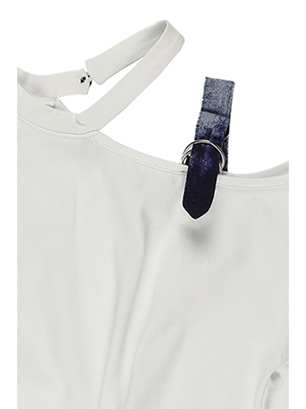 Beyaz Kız Çocuk Bant Detaylı Tişört-2