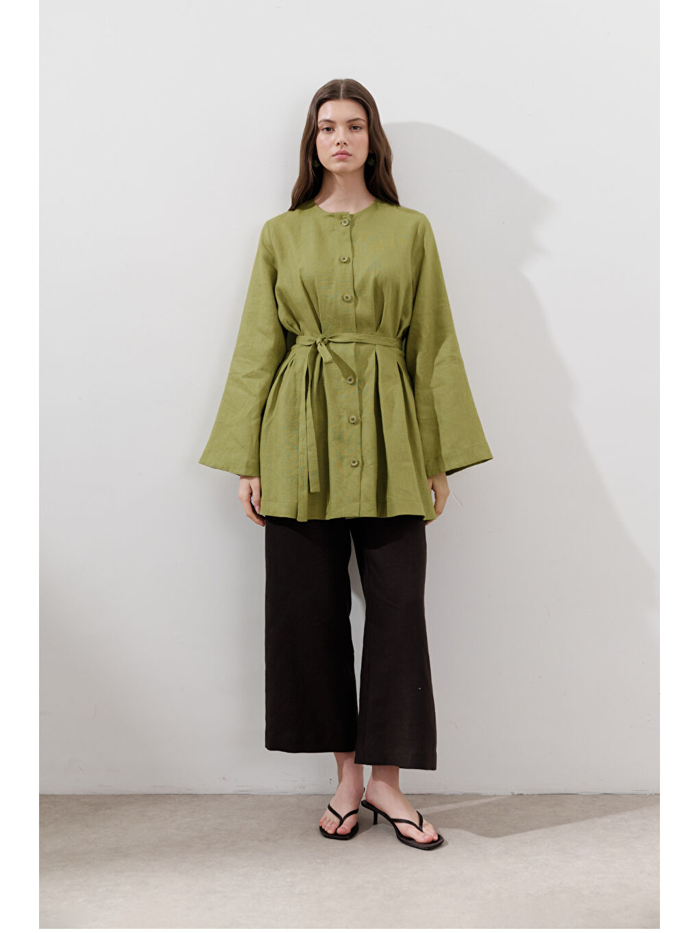 Karışık Keten Pensli Tunik Elma Yeşili-1