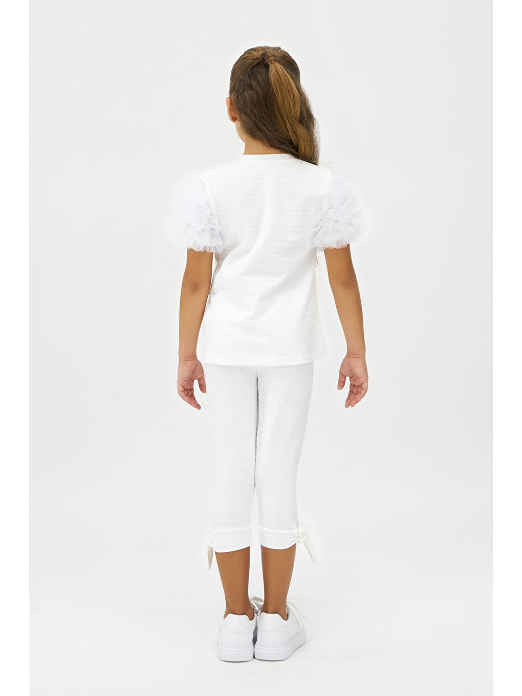 Beyaz Kız Çocuk Özel Dokulu Kumaşlı Taytlı Takım-3