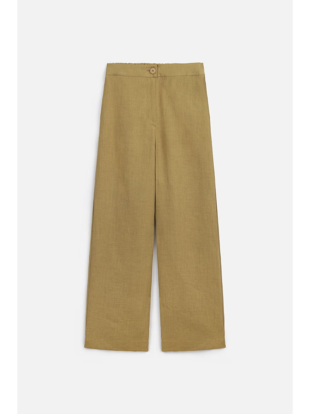 Sarı Keten Geniş Paça Pantolon Köri-1
