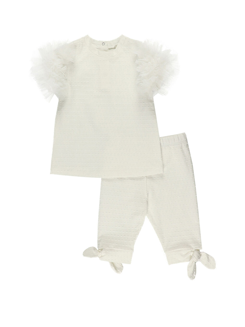 Beyaz Kız Çocuk Özel Dokulu Kumaşlı Taytlı Takım-4