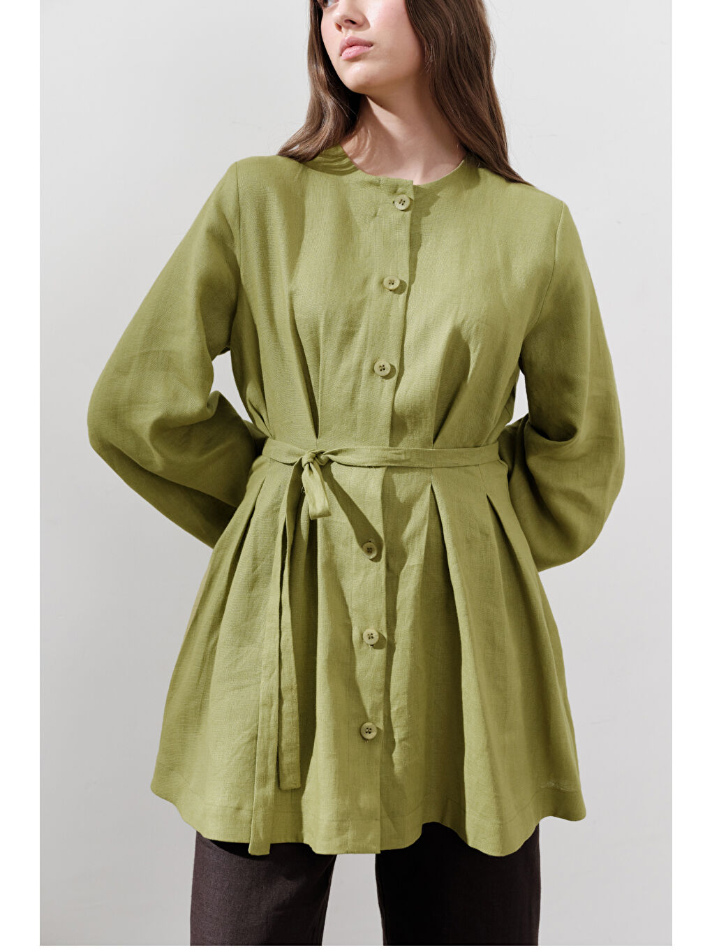 Karışık Keten Pensli Tunik Elma Yeşili-2