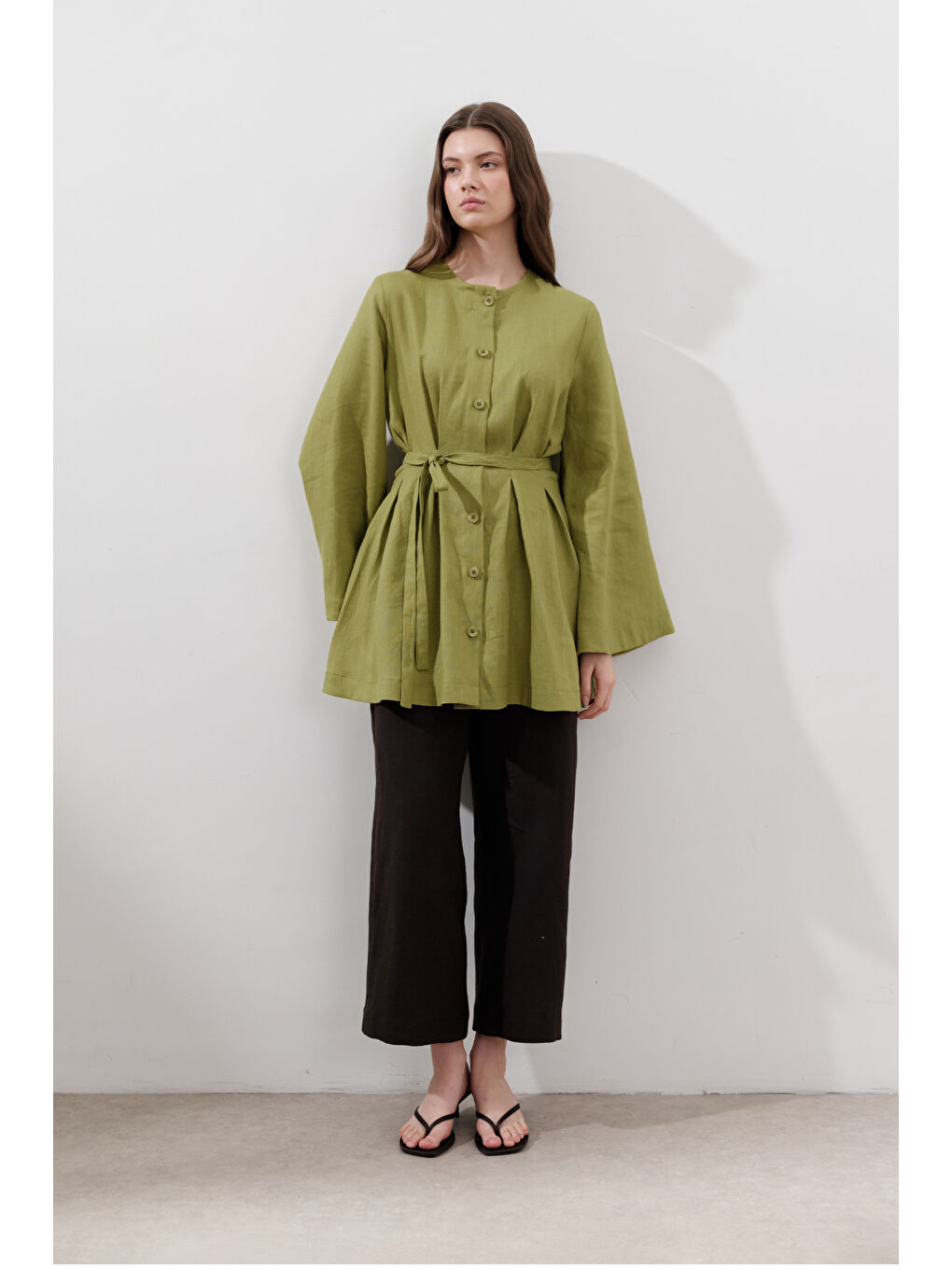 Karışık Keten Pensli Tunik Elma Yeşili-3