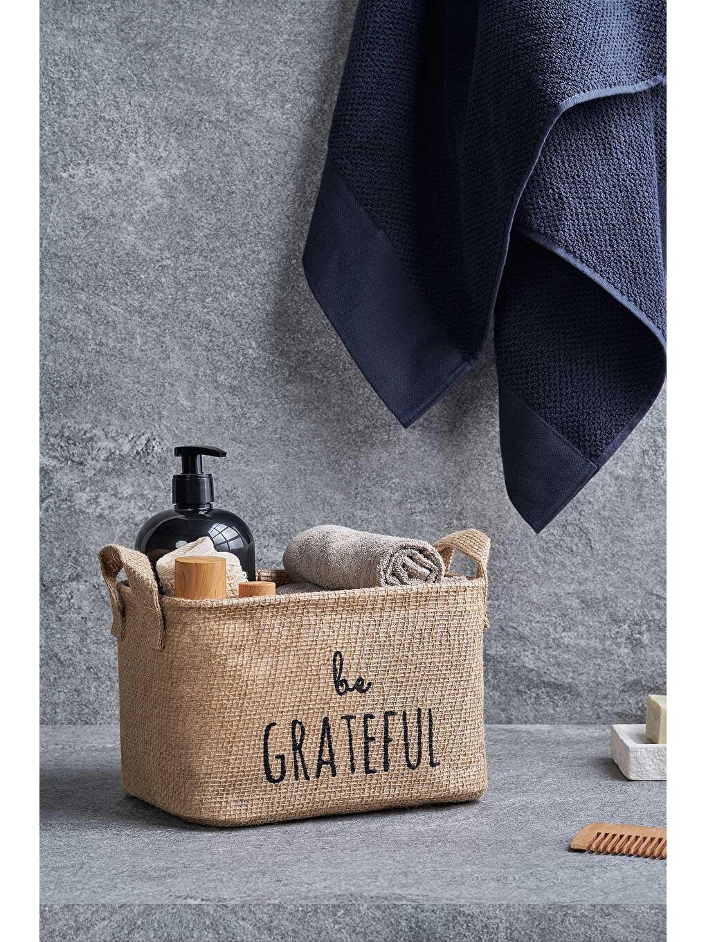 Ocean Home Textile Bej Be Grateful Jüt Sepet 24 x 17 x 14 cm - 1