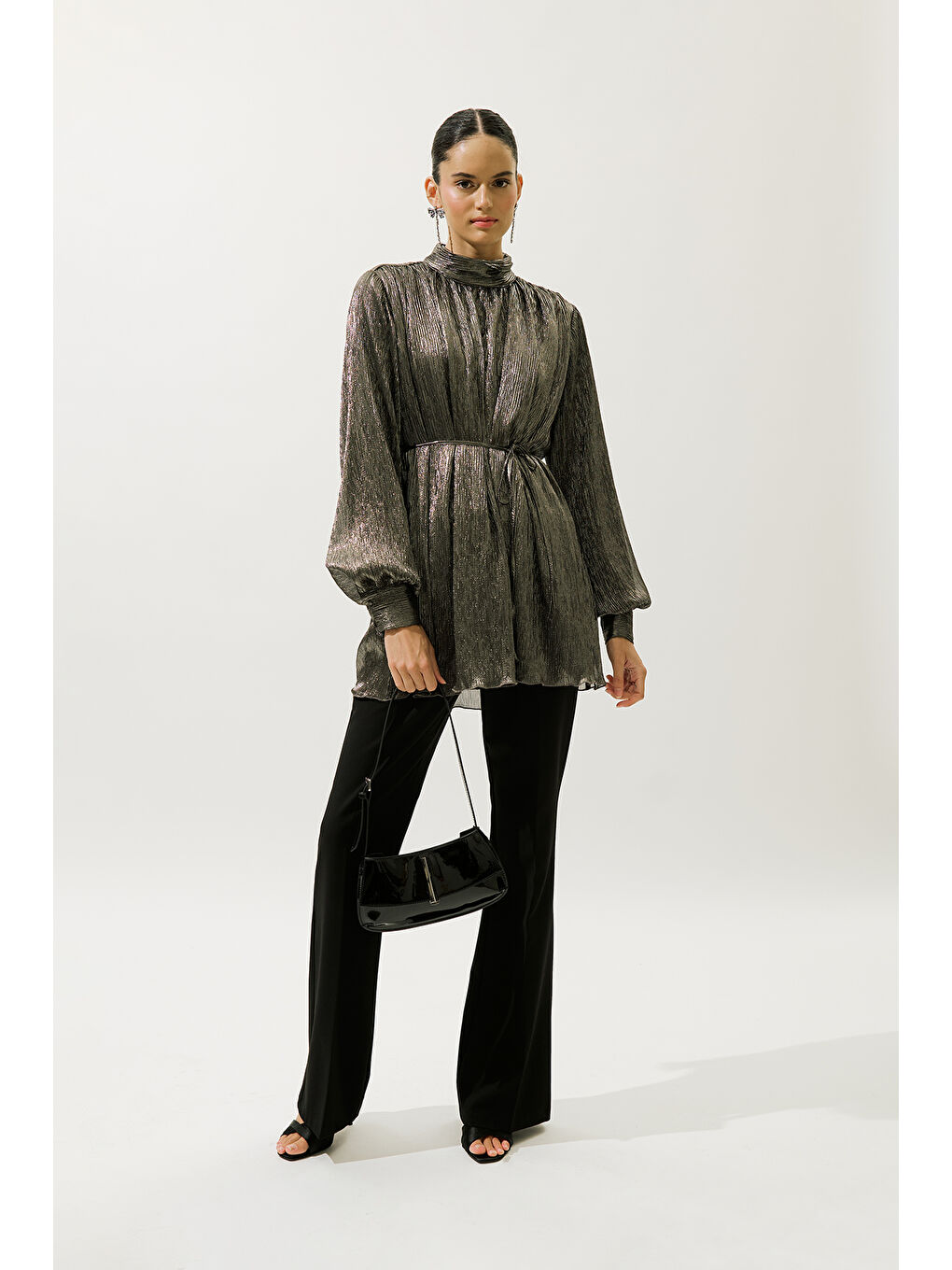 Karışık Volanlı Işıltılı Tunik Gold