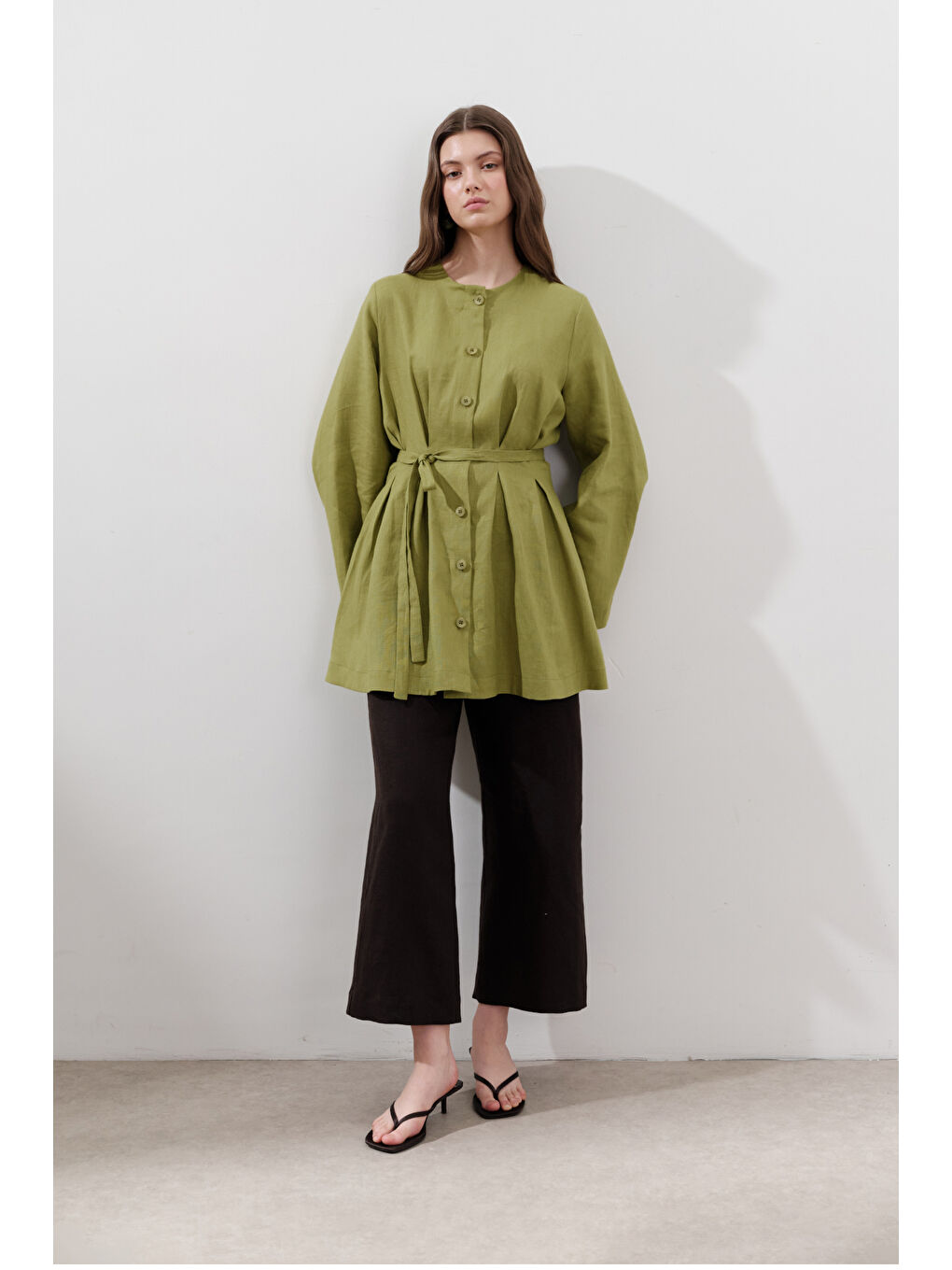 Karışık Keten Pensli Tunik Elma Yeşili-4
