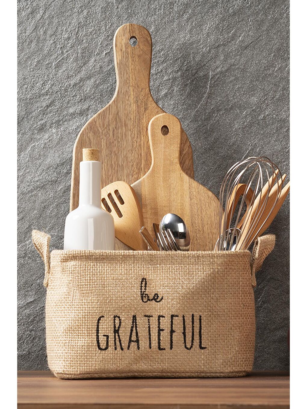 Ocean Home Textile Bej Be Grateful Jüt Sepet 24 x 17 x 14 cm - 2