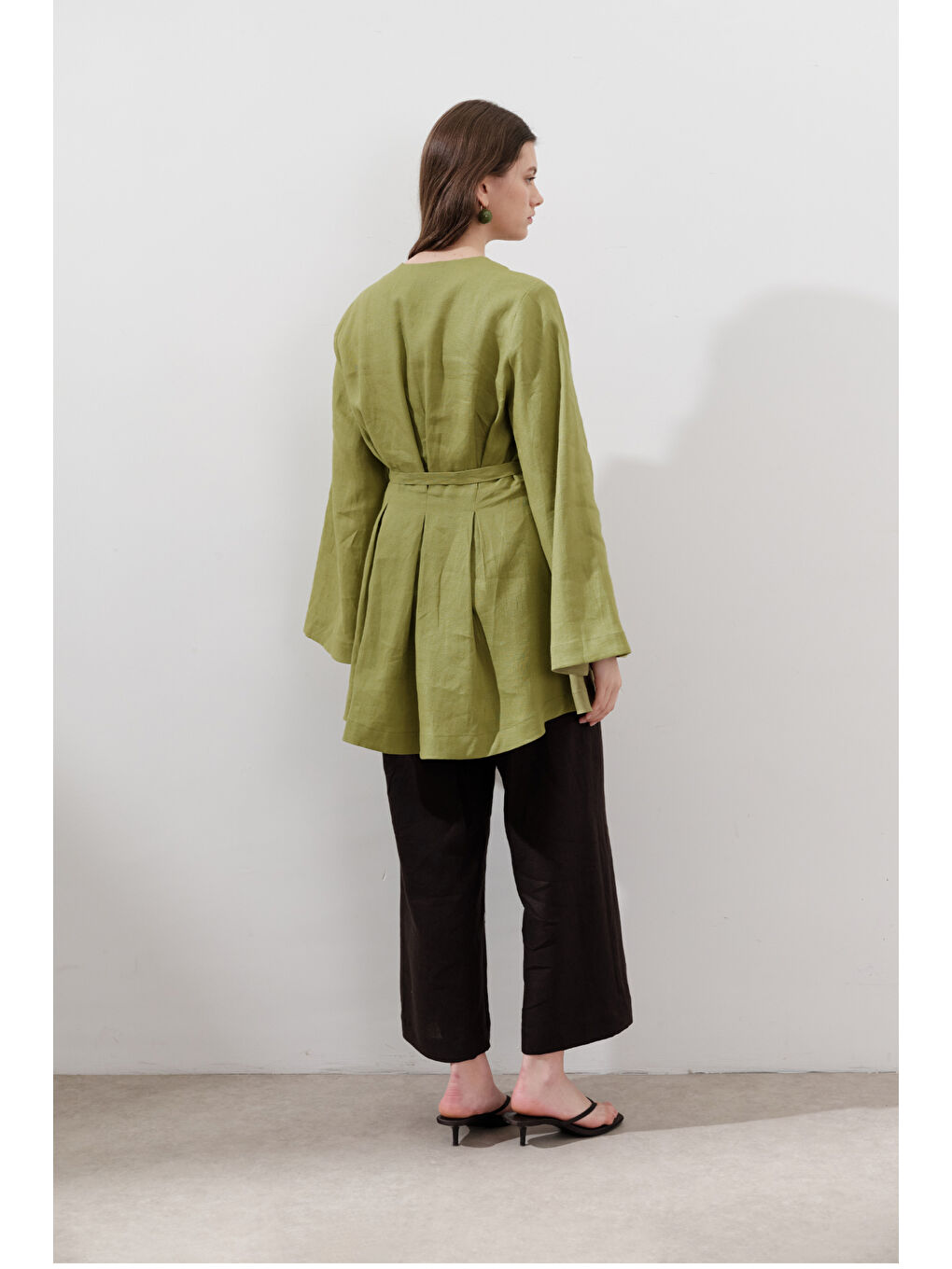 Karışık Keten Pensli Tunik Elma Yeşili-5