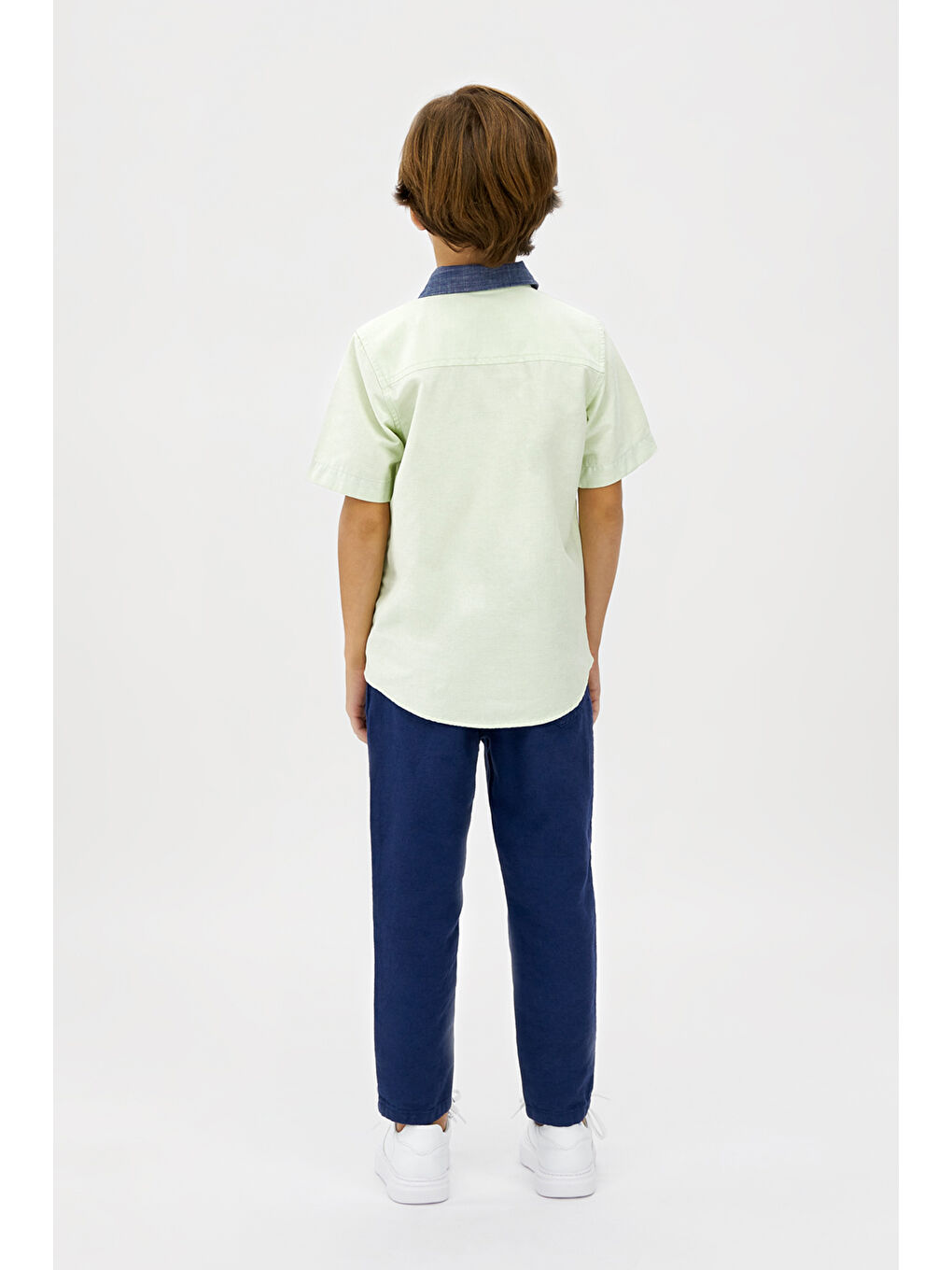Erkek Çocuk Yakası Şerit Detaylı Yeşil Gömlek-2