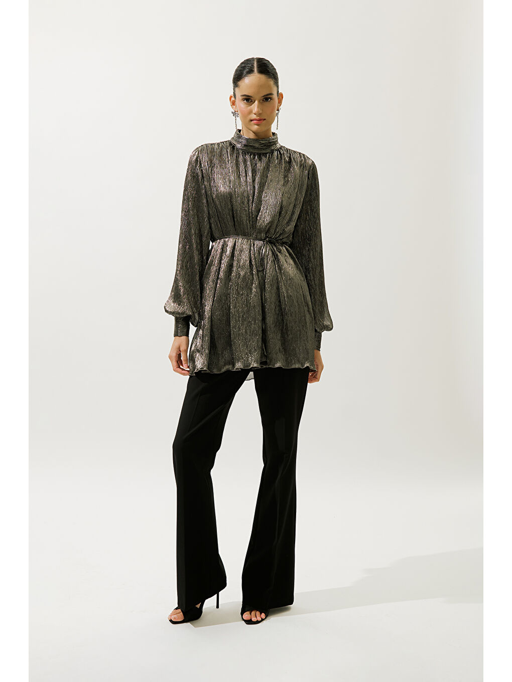 Karışık Volanlı Işıltılı Tunik Gold-2