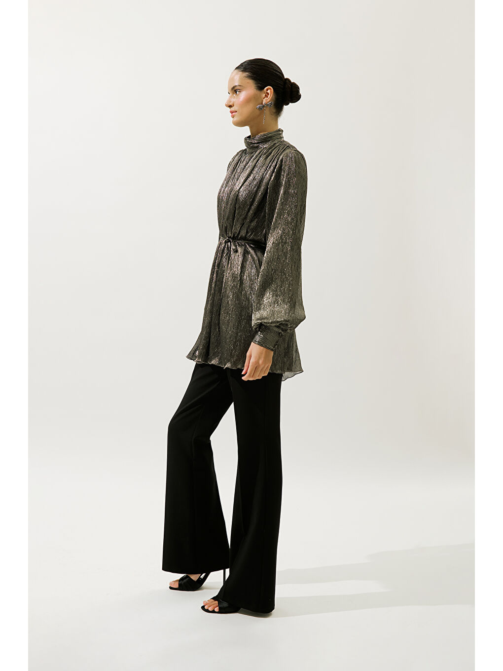 Karışık Volanlı Işıltılı Tunik Gold-4