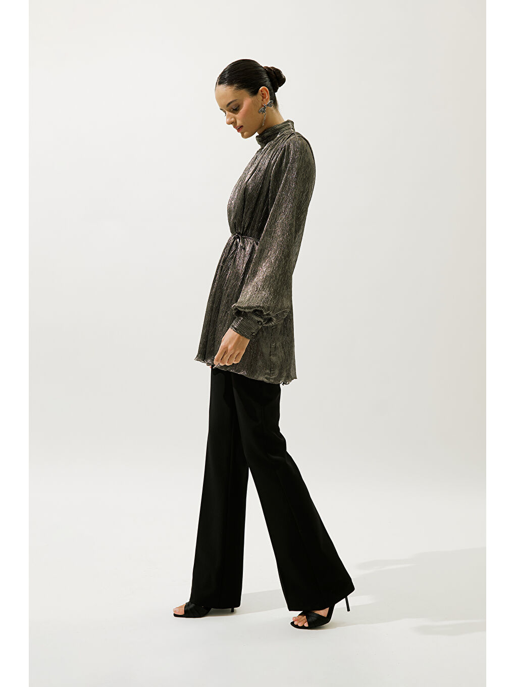 Karışık Volanlı Işıltılı Tunik Gold-5