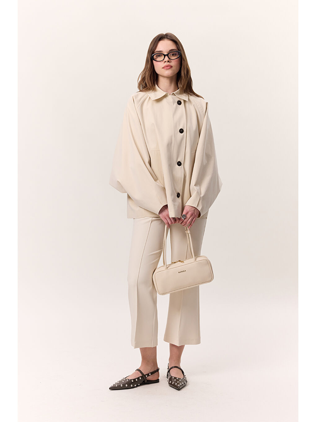 Ekru Pelerin Kol Kısa Trençkot Tereyağı-3