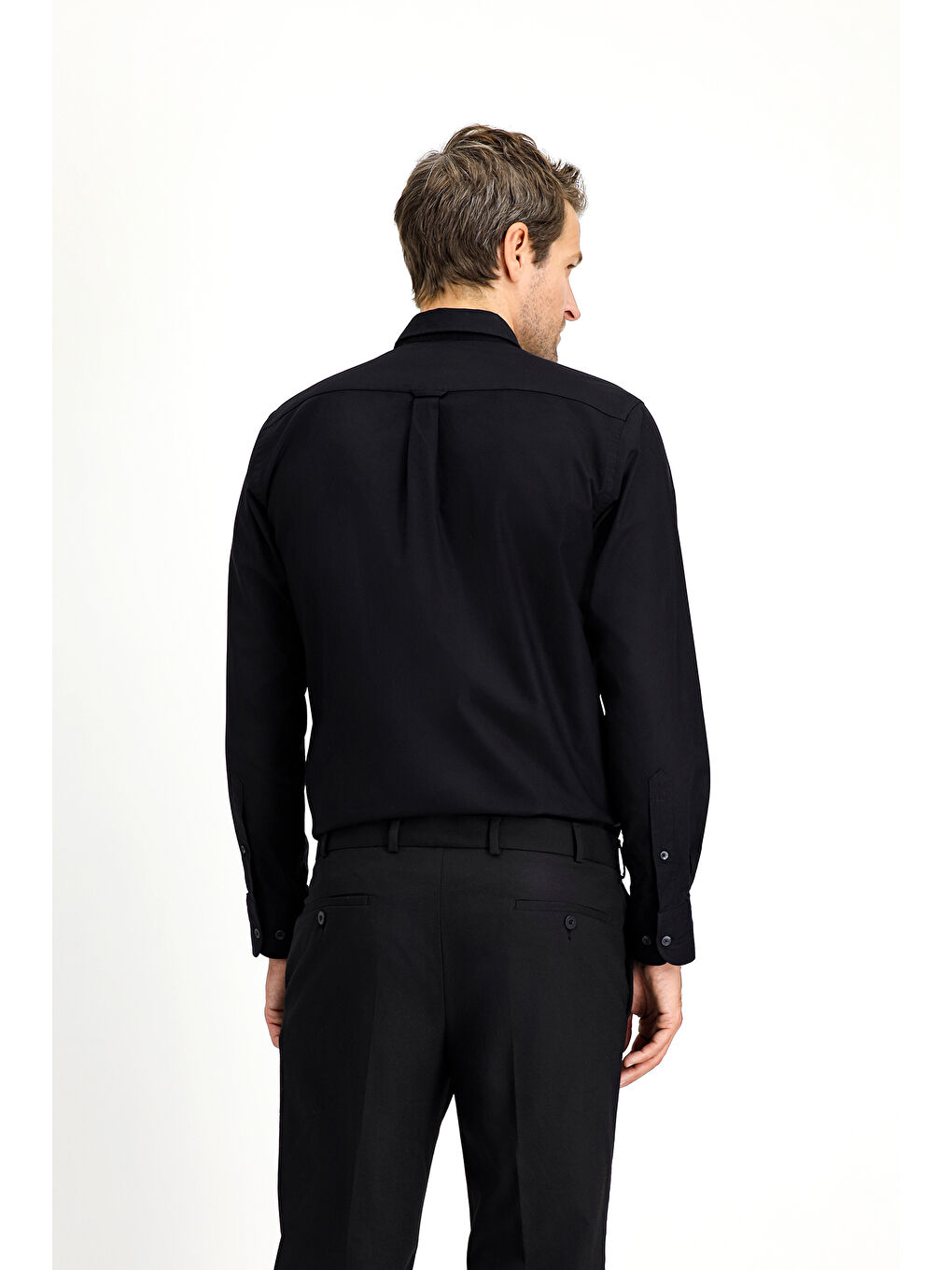 Siyah Uzun Kol Regular Fit Spor Pamuk Düğmeli Yaka Oxford Gömlek-3