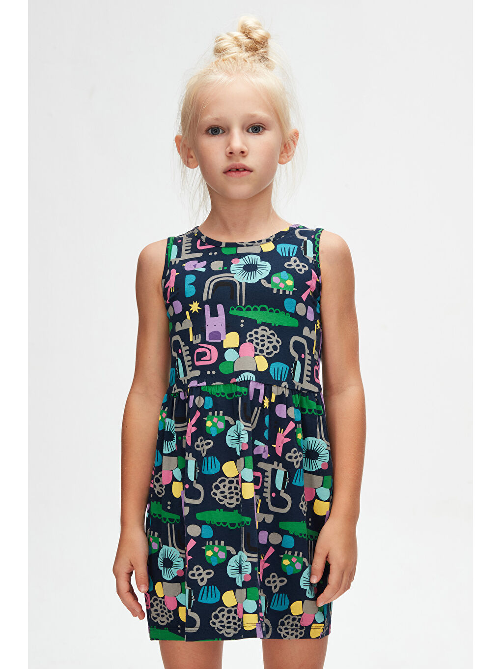 Karışık Kız Çocuk Cutouts Animal  Desen Kolsuz Elbise-1