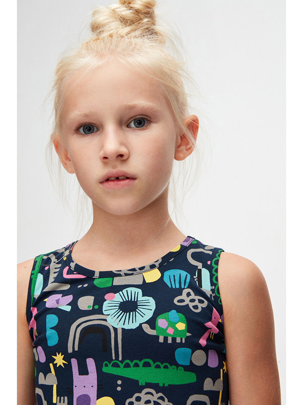 Karışık Kız Çocuk Cutouts Animal  Desen Kolsuz Elbise-2