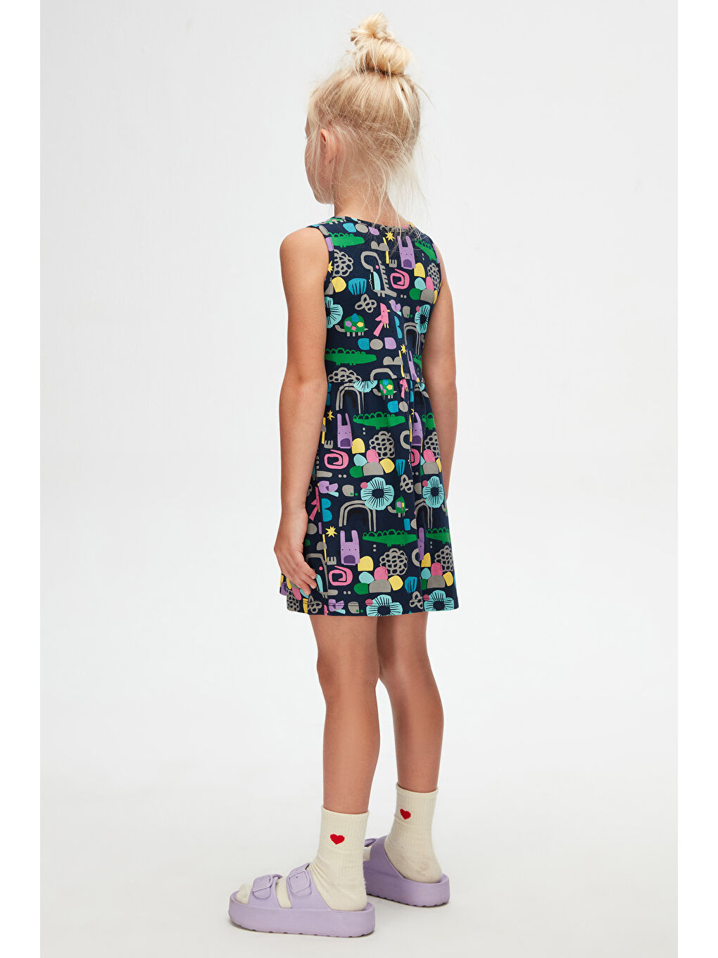 Karışık Kız Çocuk Cutouts Animal  Desen Kolsuz Elbise-3