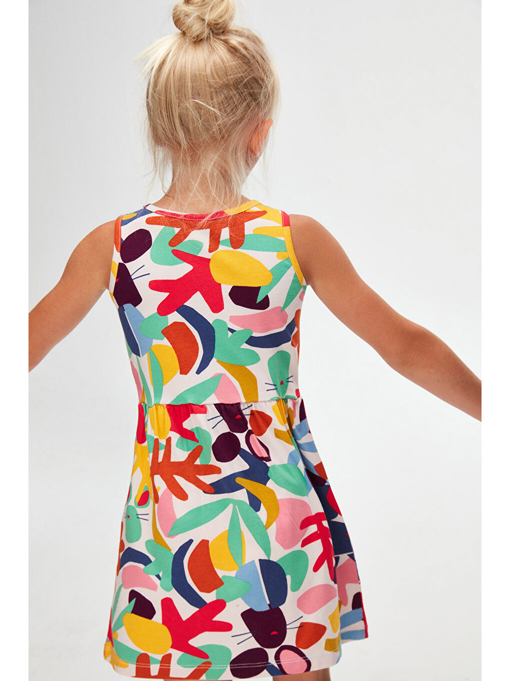 Karışık Kız Çocuk Cutouts Foliage Desen Kolsuz Elbise-1