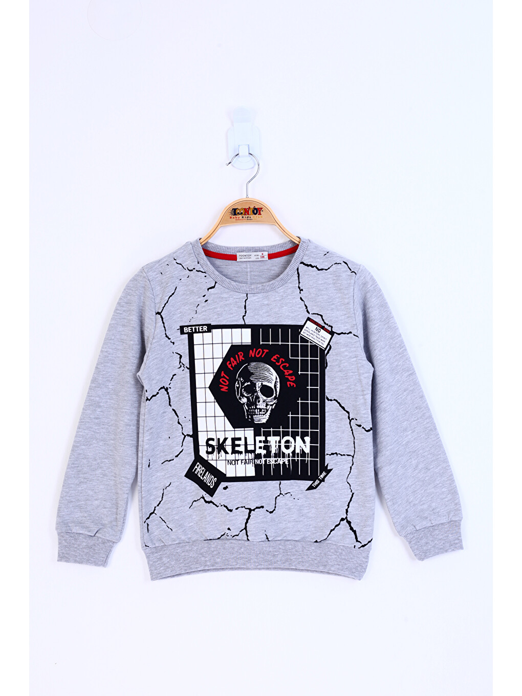 Gri Erkek Çocuk Skeleton Baskılı Sweatshirt