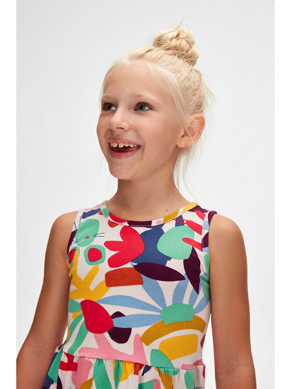 Karışık Kız Çocuk Cutouts Foliage Desen Kolsuz Elbise-2