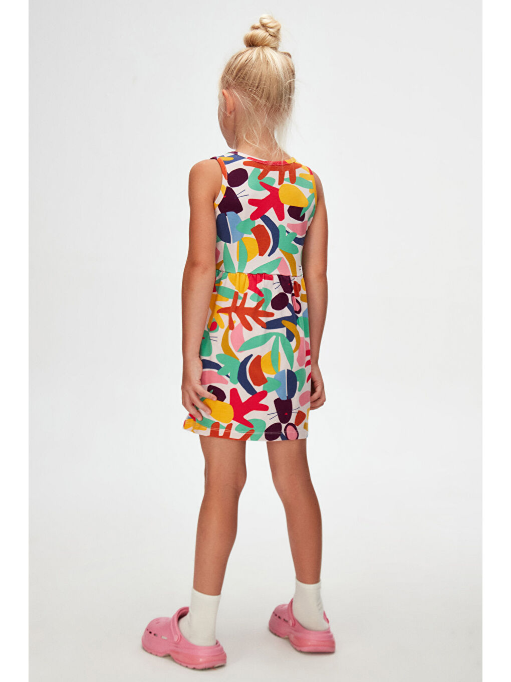 Karışık Kız Çocuk Cutouts Foliage Desen Kolsuz Elbise-3