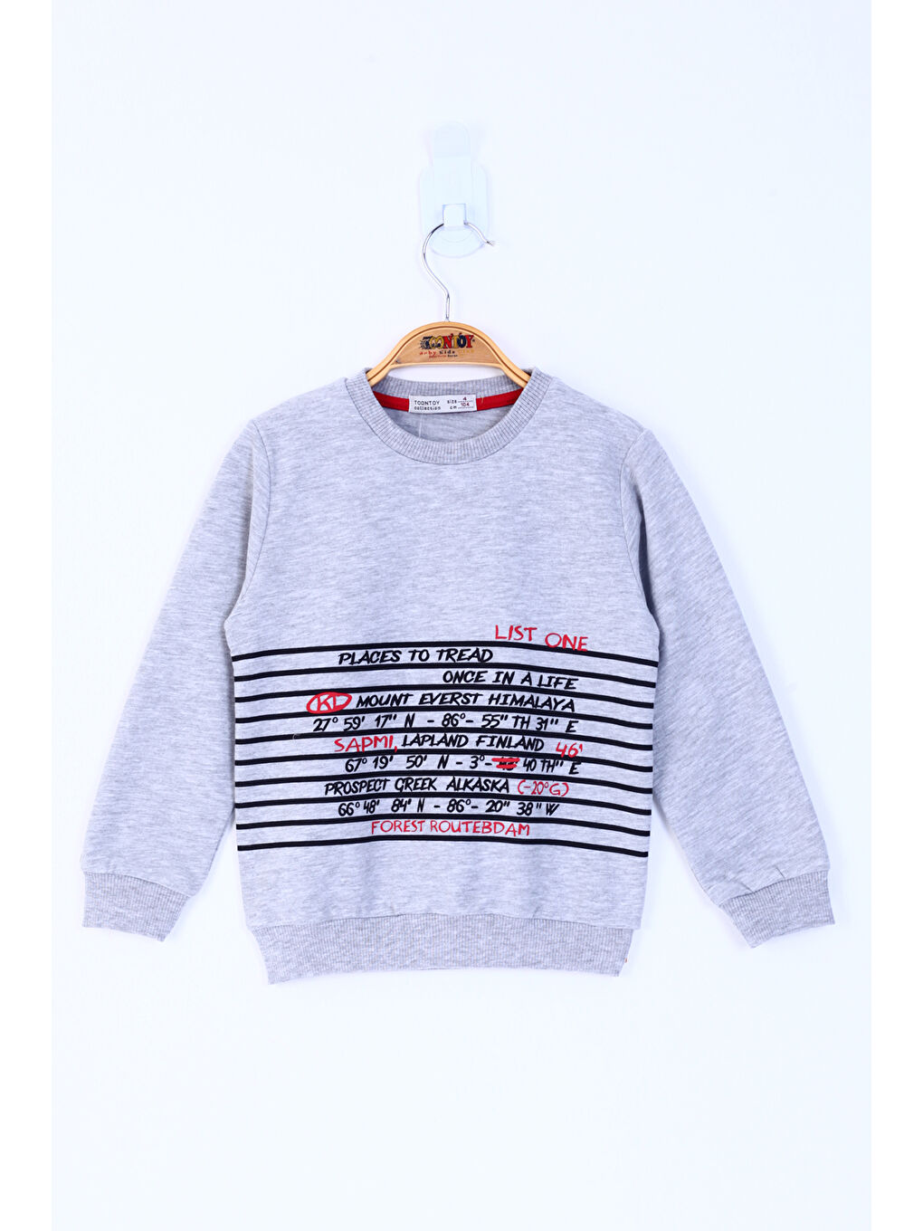 Gri Erkek Çocuk Yazı Baskılı Sweatshirt-1