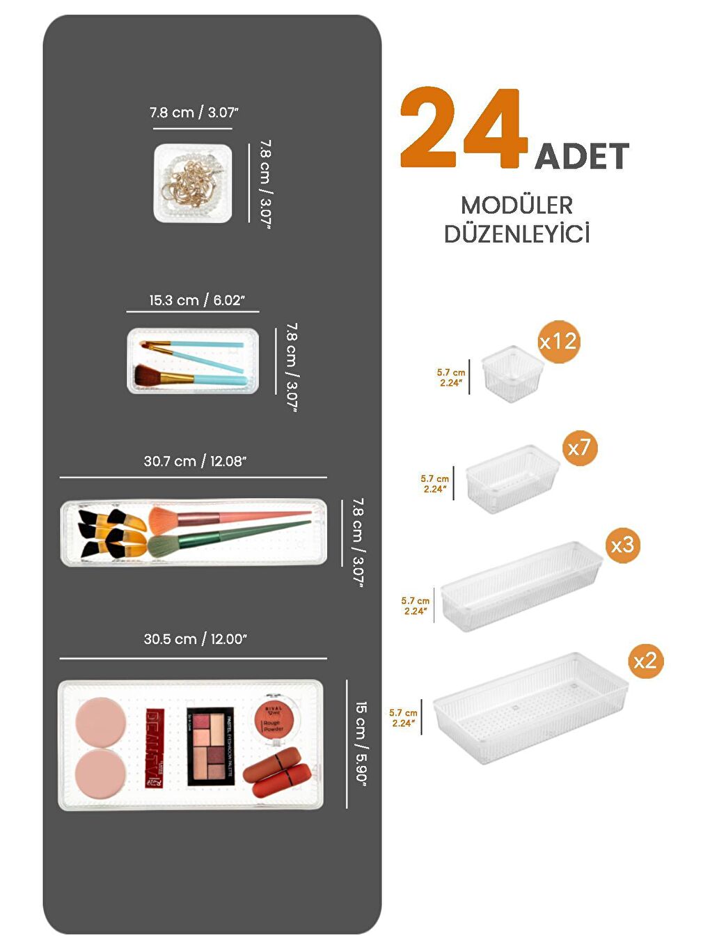 24'lü Set - Modüler Çekmece İçi Masaüstü Düzenleyici - Takı Organizer Şeffaf-1